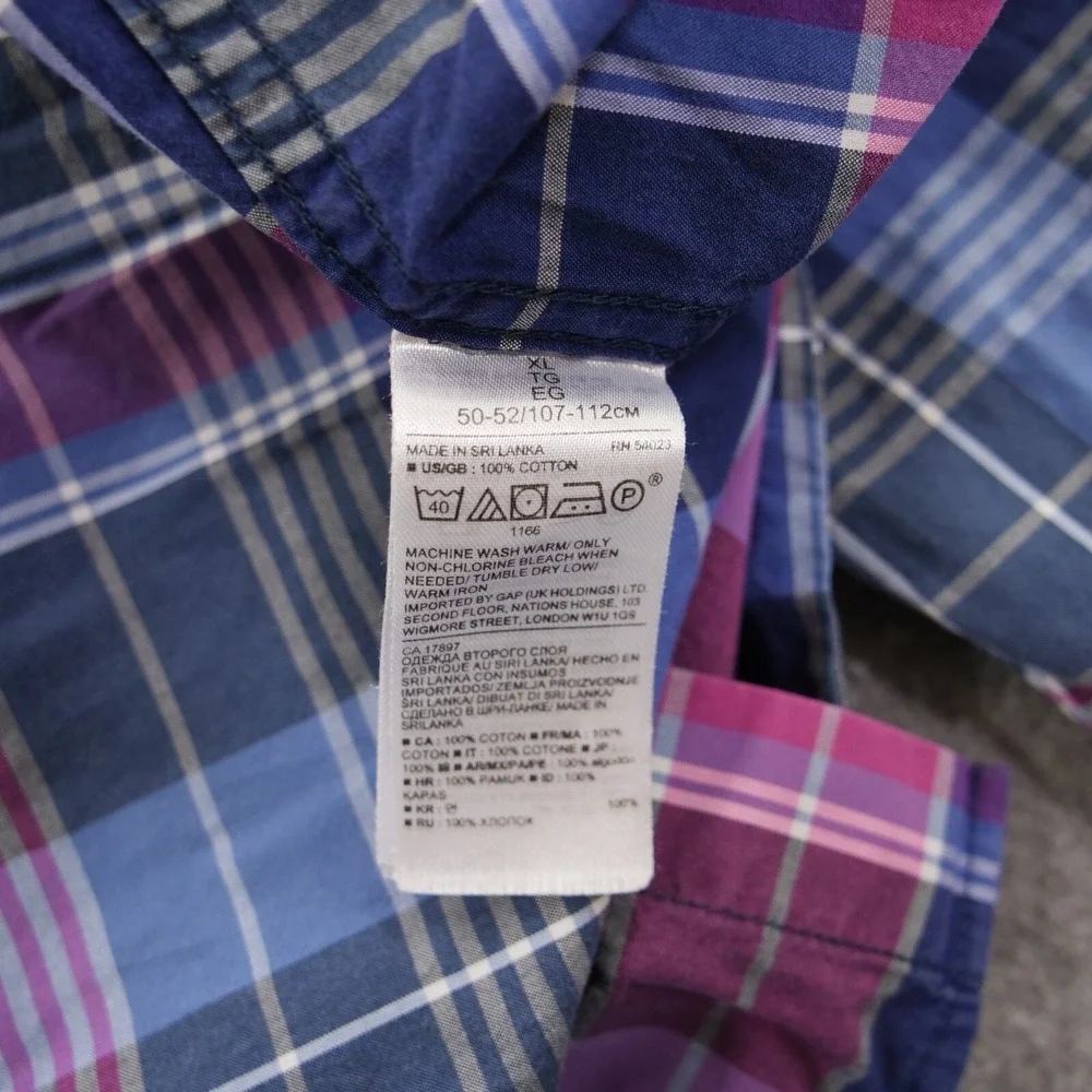 Banana Republic Shirt Mens Extra Large Purple Blue Plaid Camden Long Sleeve
